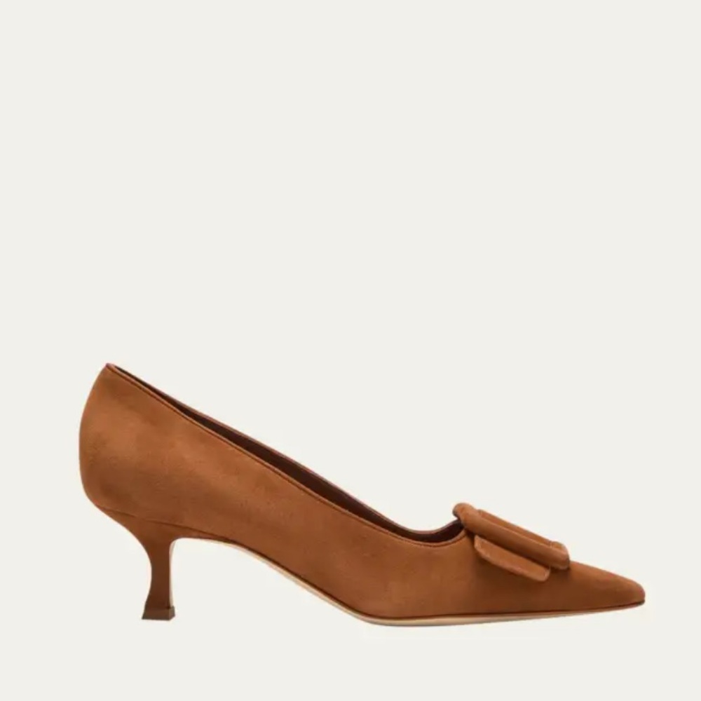 Manolo Blahnik Maysade Suede Buckle Pump in Brown - size 39